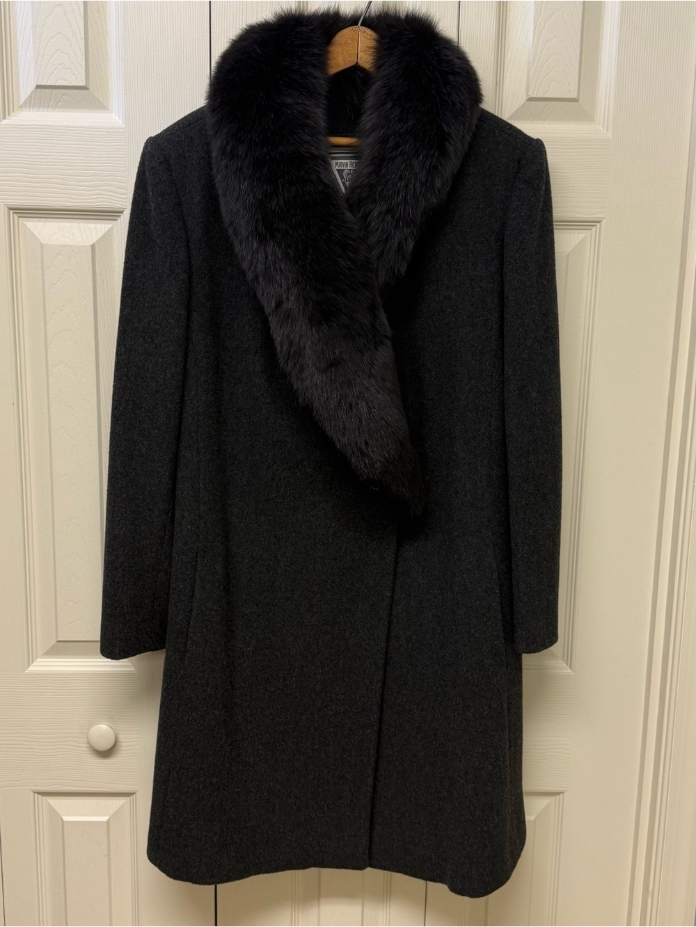Marvin Richards dark gray Lambswool Coat with Faux Fur Collar size 14